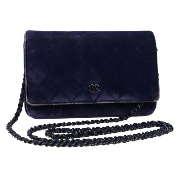CHANEL Chain Shoulder Bag Moquette Navy CC - Picture 1 of 16